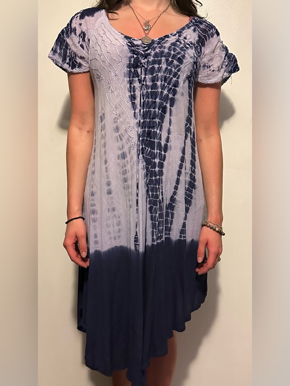 Ocean Breeze Tie-Dye Navy and White Flowy Dress